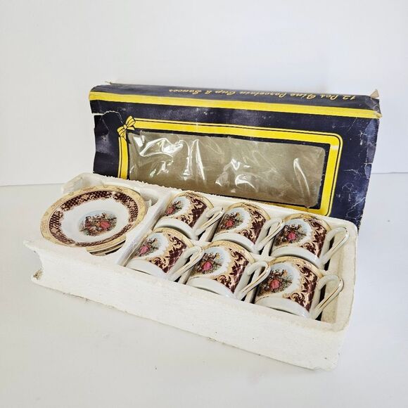 Vintage HI-LUXE Porcelain Hand Painted Espresso Demitasse Cup & Saucer 12pc Set - Picture 16 of 16